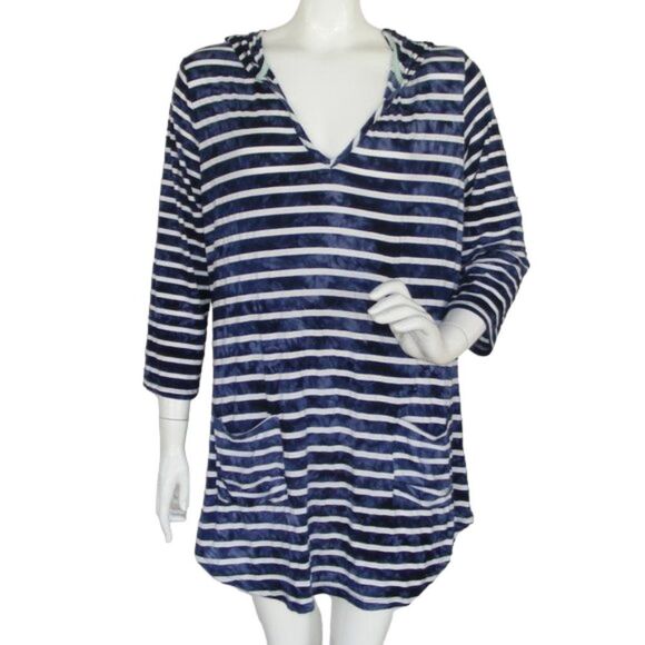 BLUE CURL Beachwear Swim Cover Up, L, Jersey, Blue/White stripes, Pockets - Picture 2 of 11